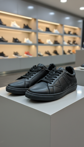 AX Classic Edge: All-Black Faux Leather Low-Top Sneakers